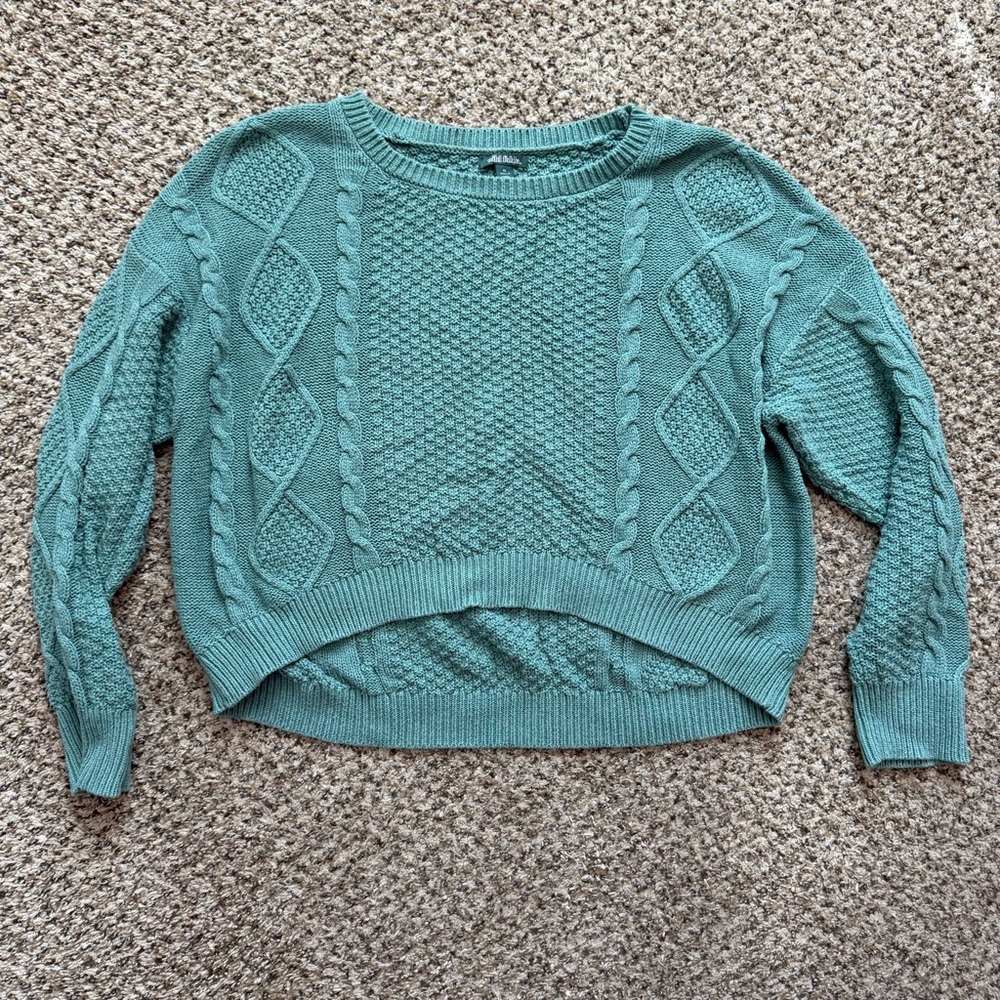 Wild Fable - Cable Knit Cropped Sweater - Green - Size XL